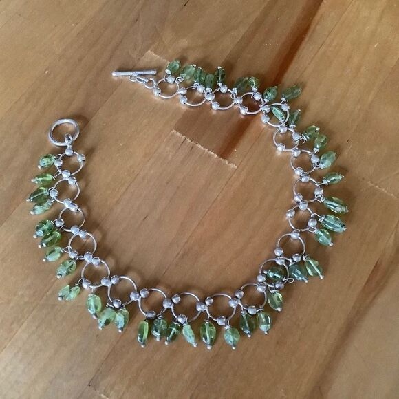 sterling SILVER 925 GREEN PERIDOT DANGLING BEADS ANKLET/BRACELET NEW - Picture 7 of 7